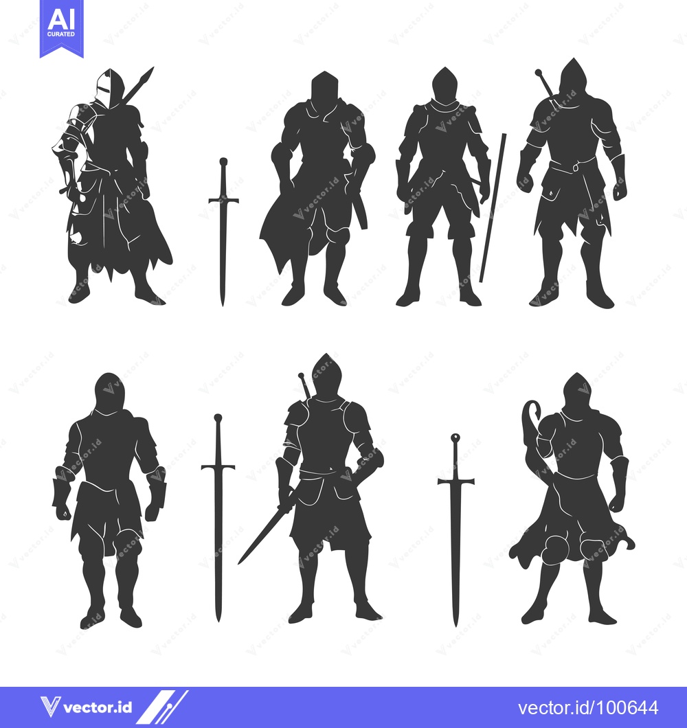 Premium Vector dari Silhouettes of Knights in Full Armor with Swords