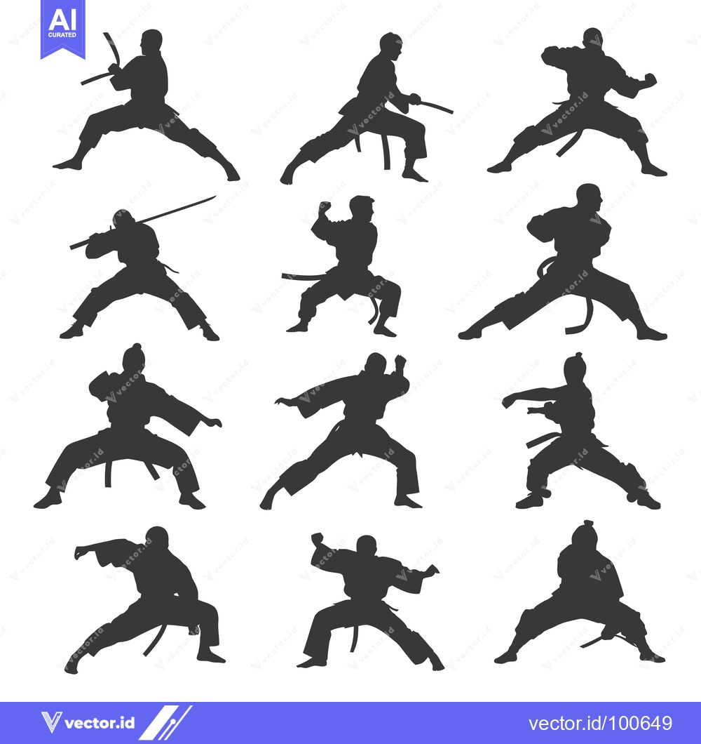 Premium Vector dari Silhouettes of Martial Artists in Various Fighting Stances