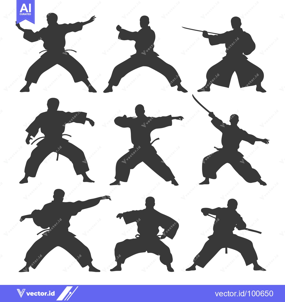 Premium Vector dari Silhouettes of Martial Arts Fighters in Various Poses