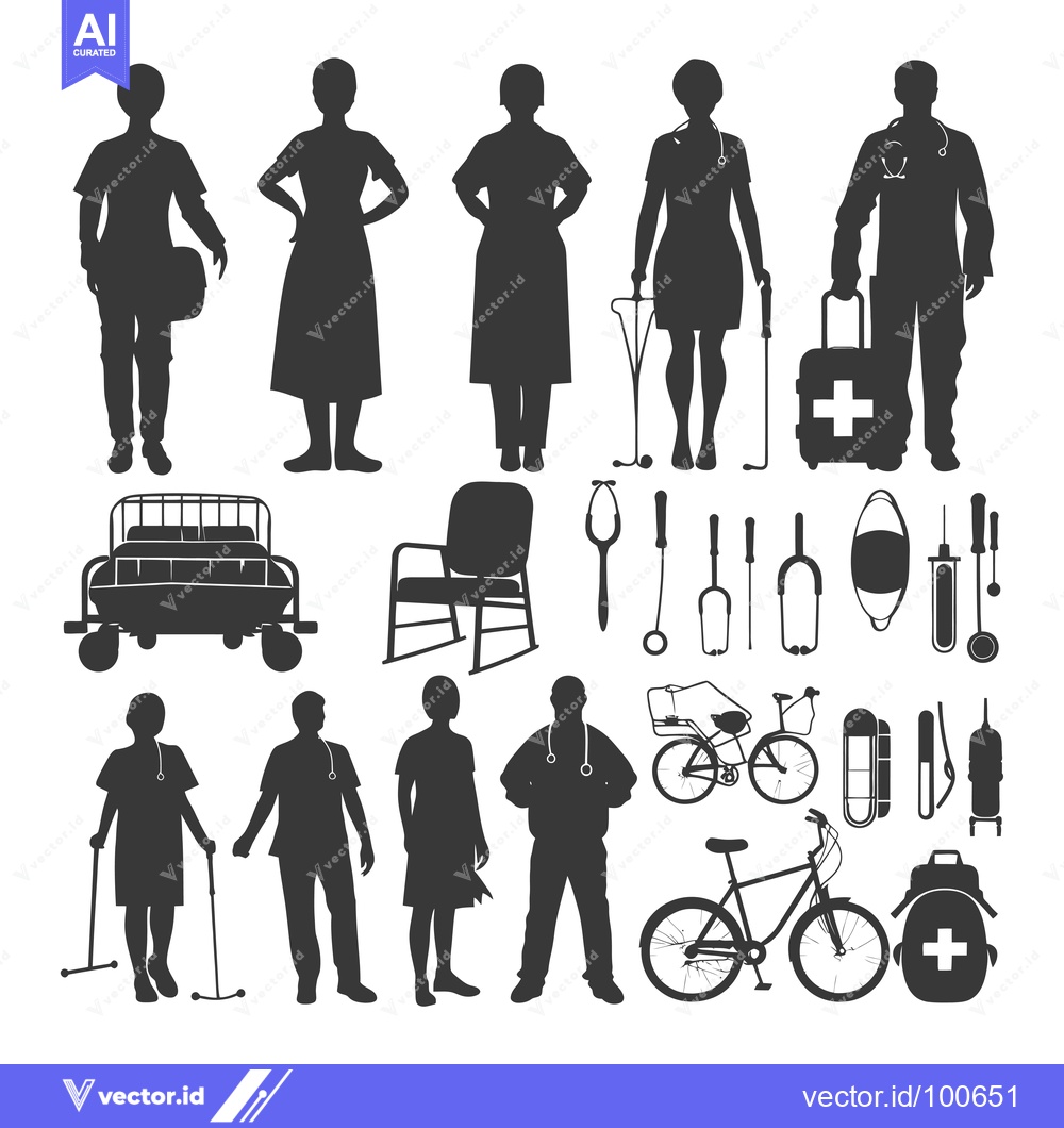 Premium Vector dari Silhouettes of Medical Personnel, Equipment, and Patients