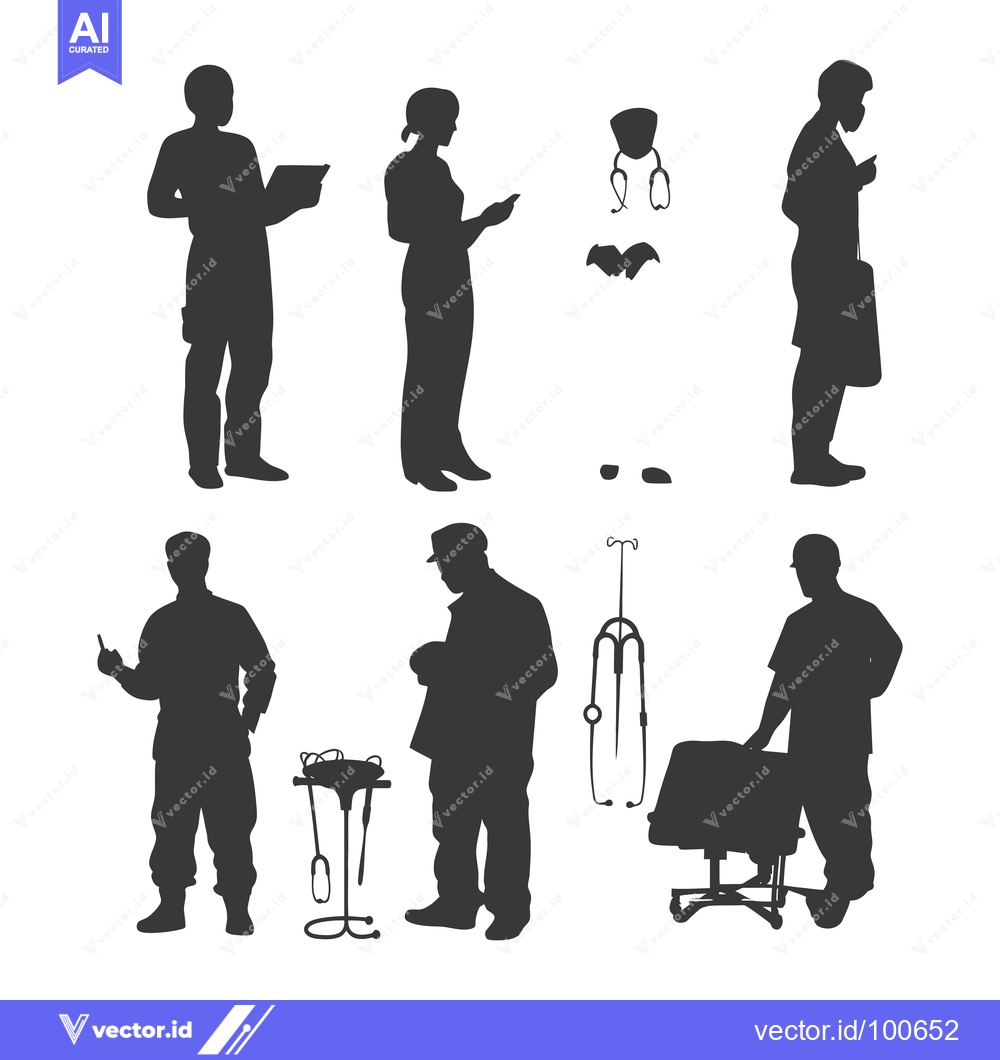 Premium Vector of Silhouettes of Medical Professionals and Equipment