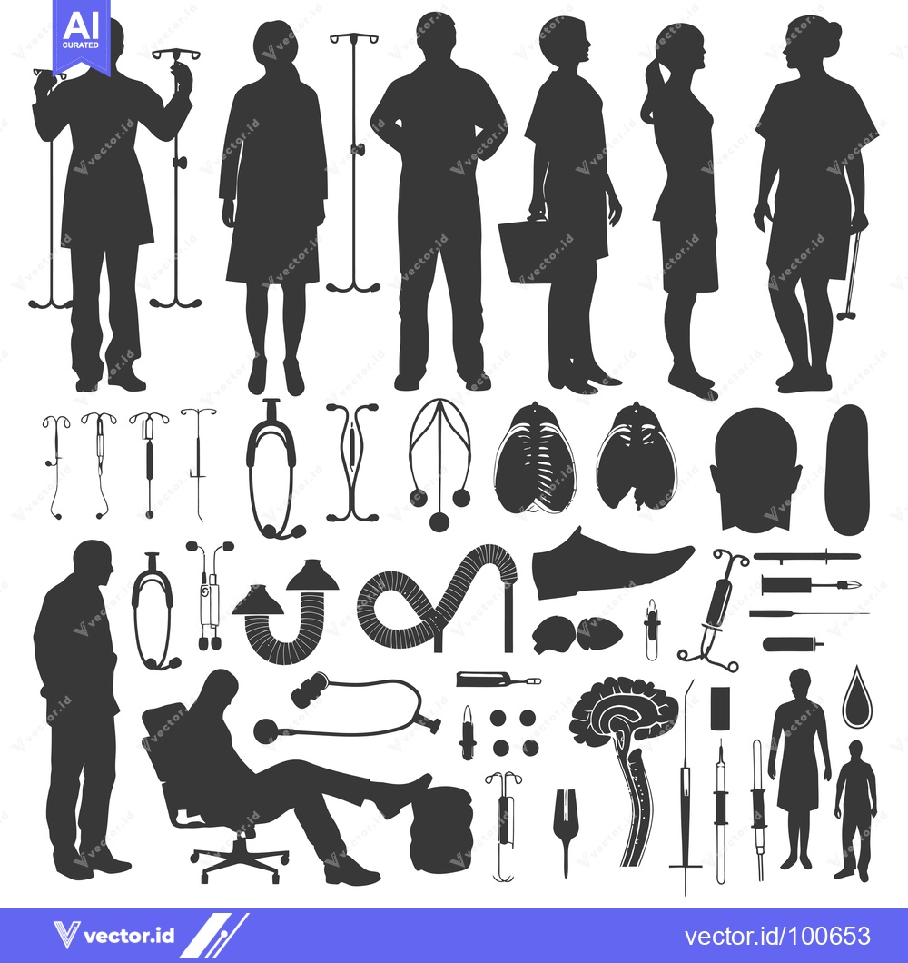 Premium Vector of Silhouettes of Medical Professionals, Equipment, and Anatomical Struct