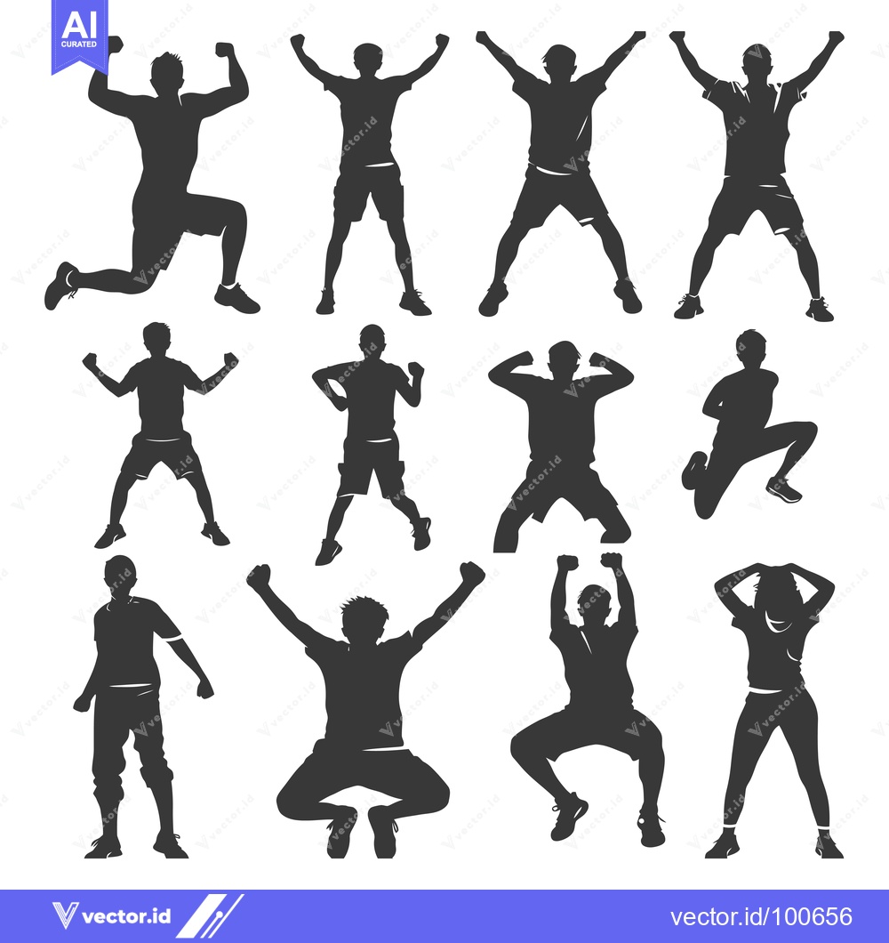 Premium Vector of Silhouettes of Men and Women Celebrating Success With Arms Raised