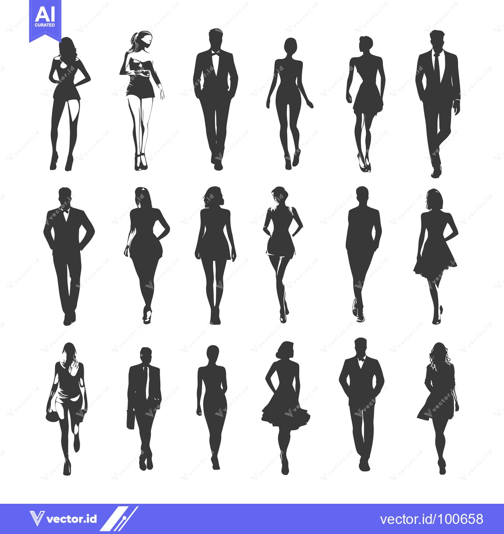 Premium Vector of Silhouettes of Men and Women in Fashionable Attire Walking