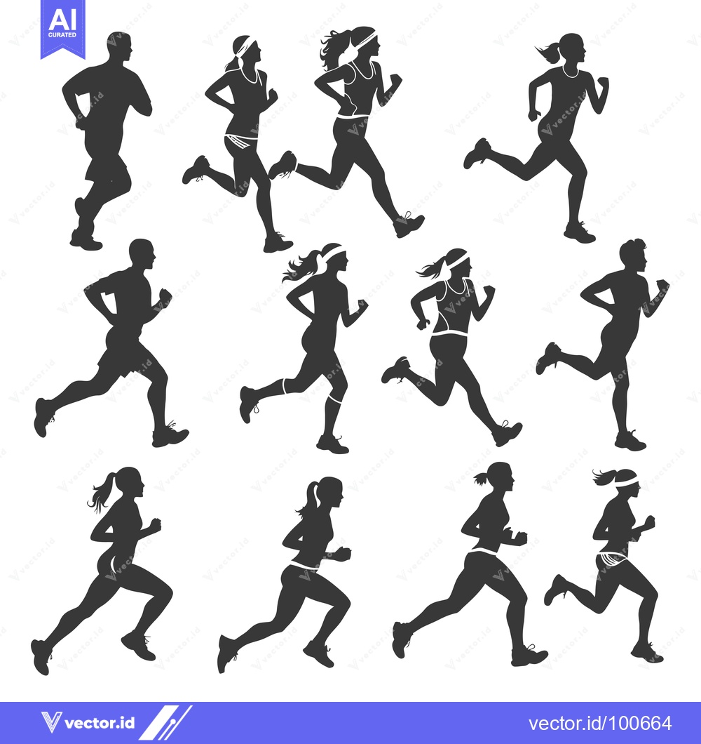 Premium Vector of Silhouettes of Men and Women Running