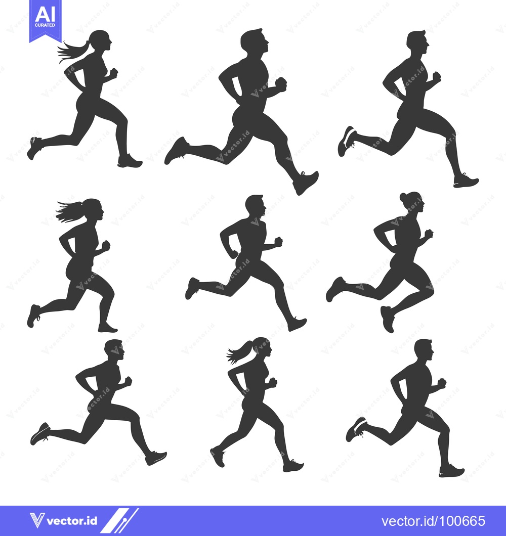 Premium Vector dari Silhouettes of Men and Women Running