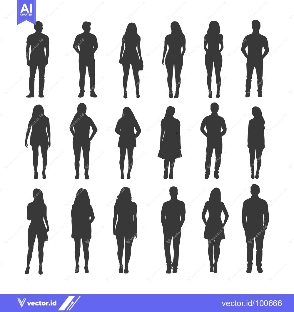 Premium Vector dari Silhouettes of Men and Women Standing in Casual Attire