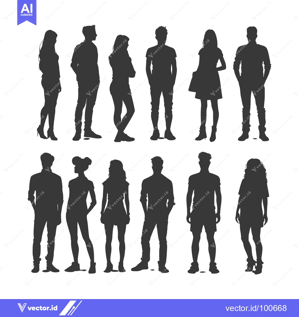 Premium Vector dari Silhouettes of Men and Women Standing in Two Rows