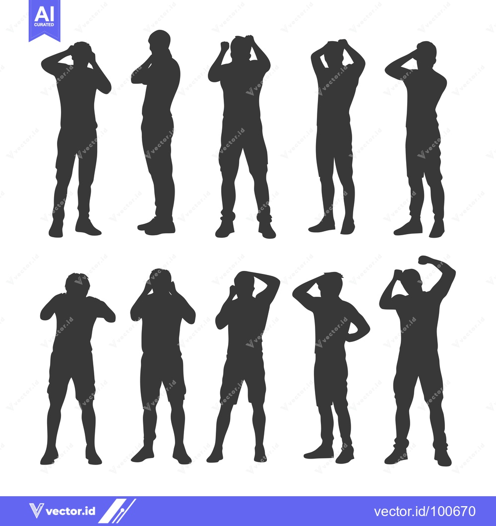 Premium Vector of Silhouettes of Men in Different Poses with Hands on Head