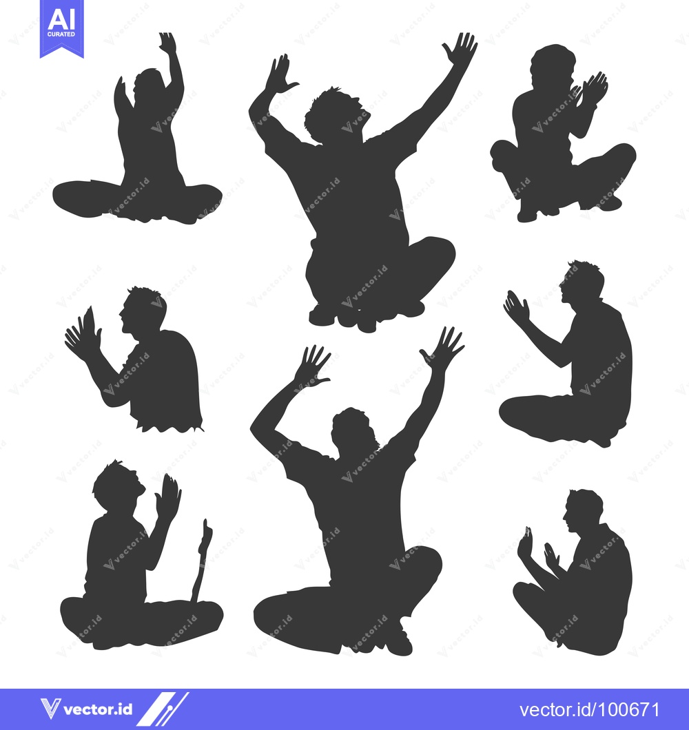Premium Vector dari Silhouettes of Men in Prayer and Supplication Poses