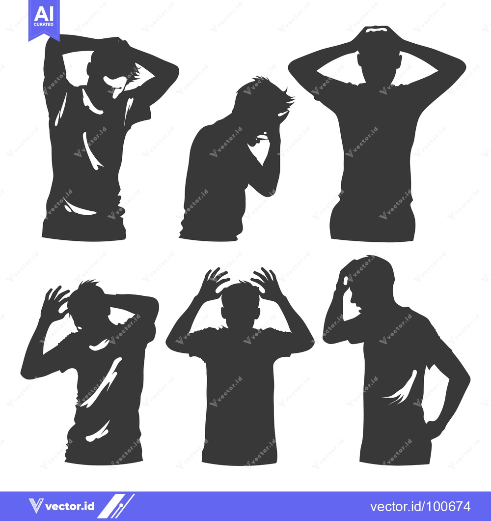 Premium Vector dari Silhouettes of Men in Various Poses with Hands on Heads
