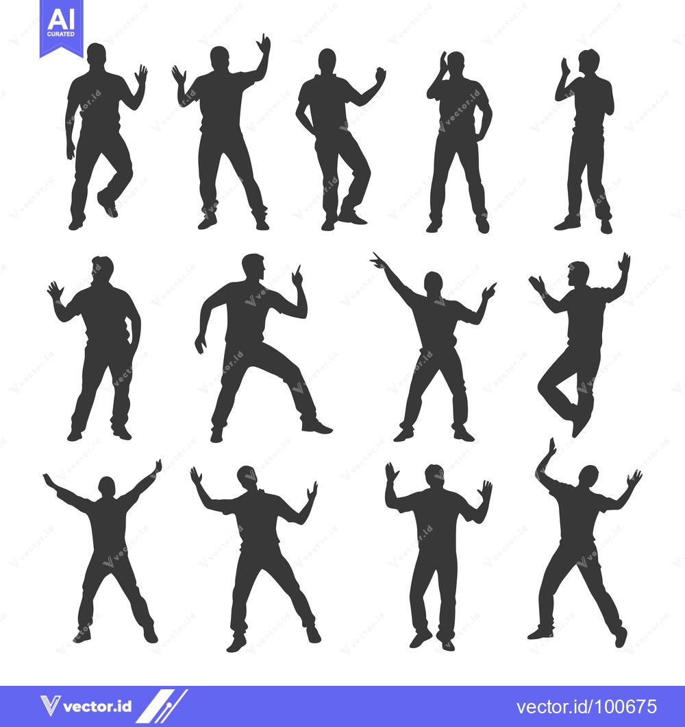 Premium Vector of Silhouettes of Men in Various Poses with Hands Raised