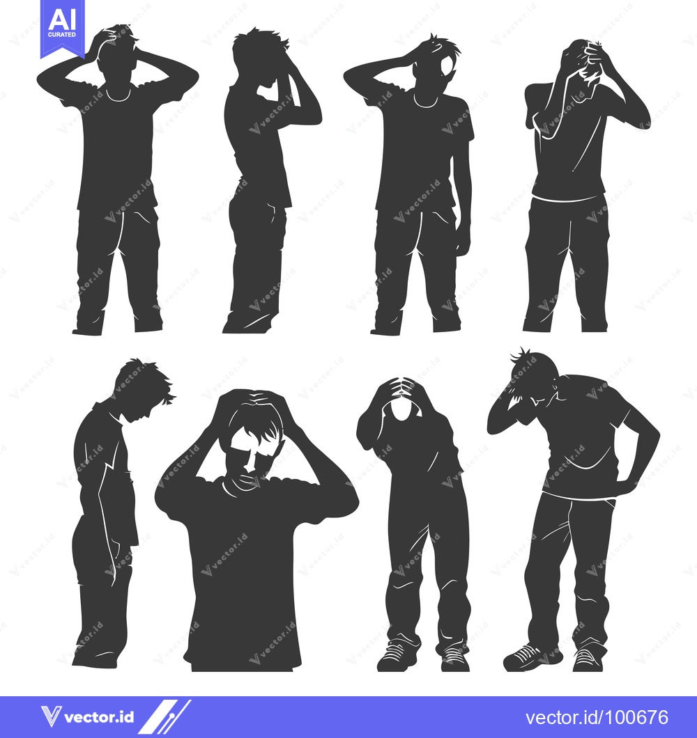Premium Vector of Silhouettes of Men with Hands on Their Heads in Various Poses