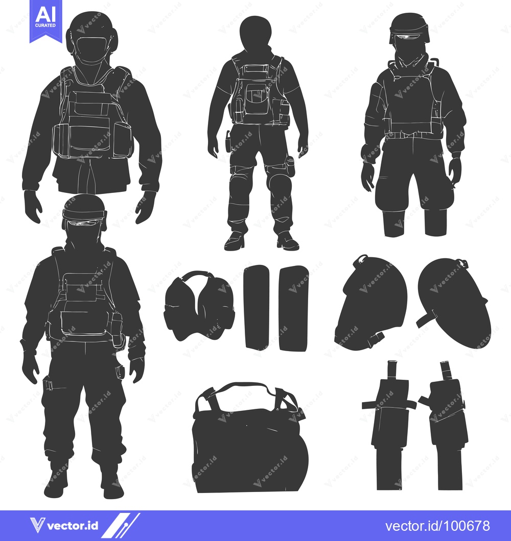 Premium Vector dari Silhouettes of Military Personnel in Full Gear with Equipment