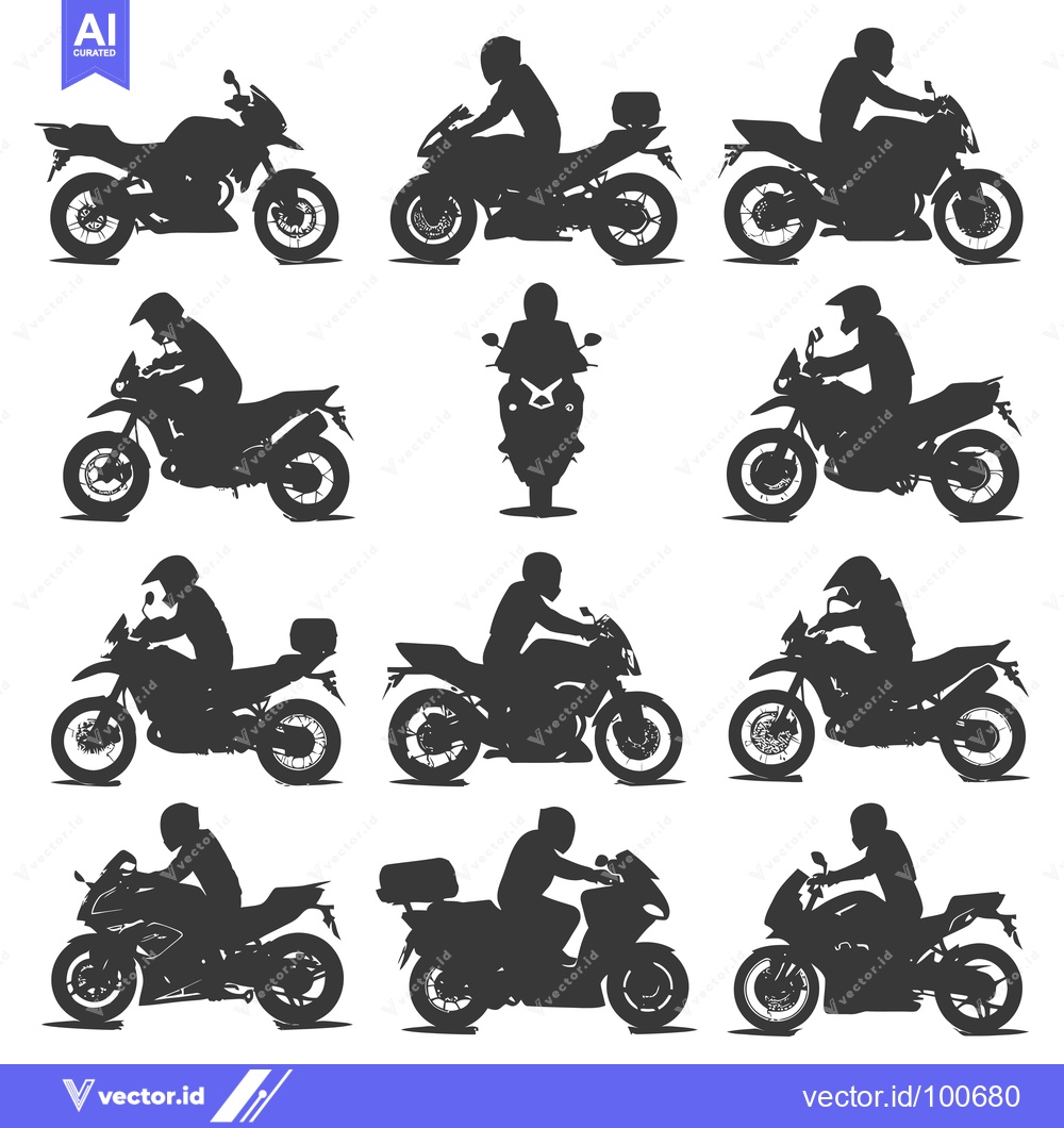 Premium Vector of Silhouettes of Motorcycles and Riders in Various Positions