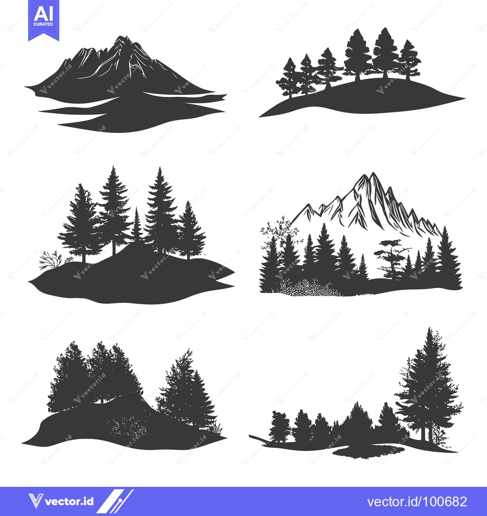 Premium Vector of Silhouettes of Mountains, Hills, and Evergreen Trees