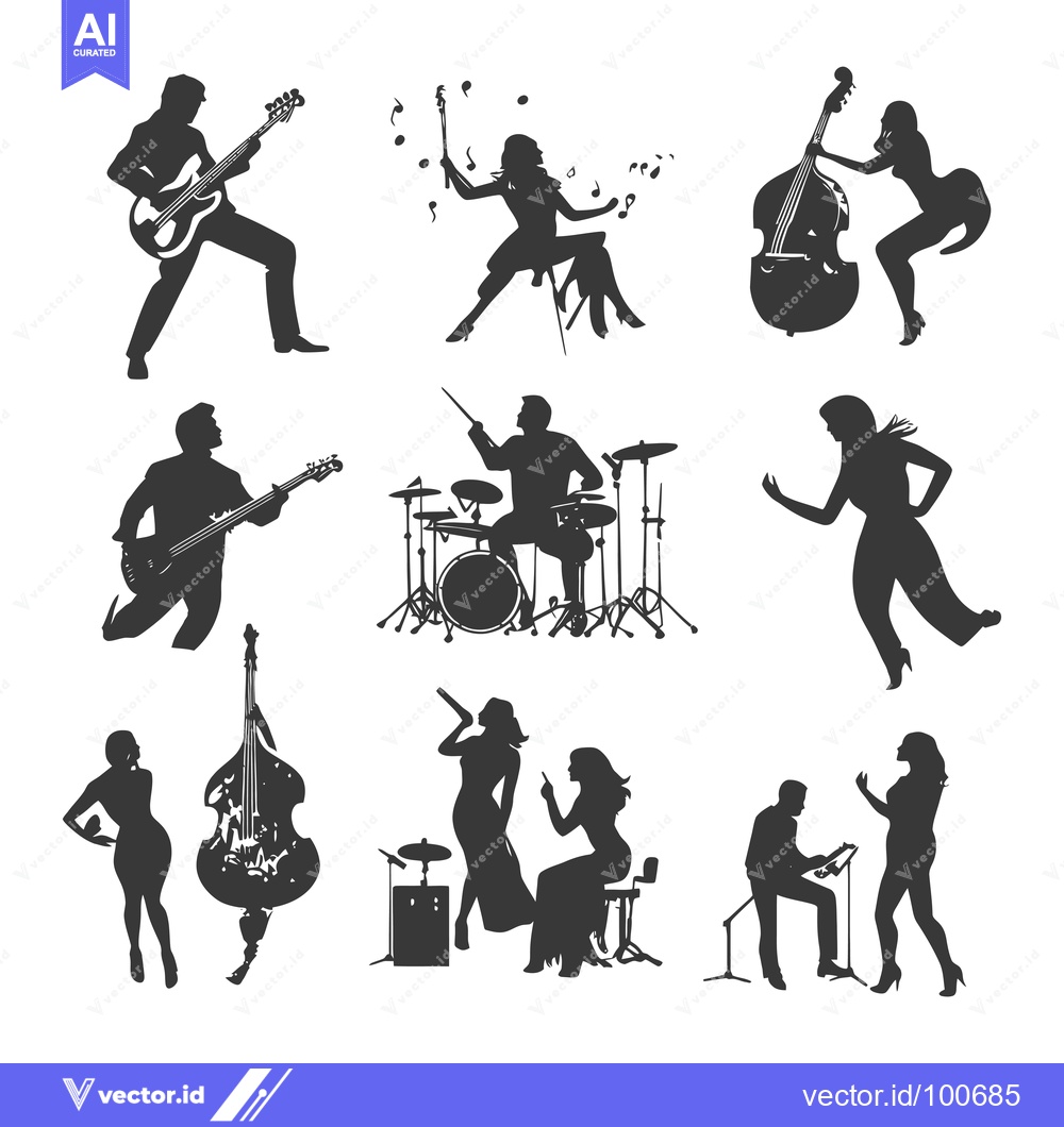 Premium Vector dari Silhouettes of Musicians Performing on Stage