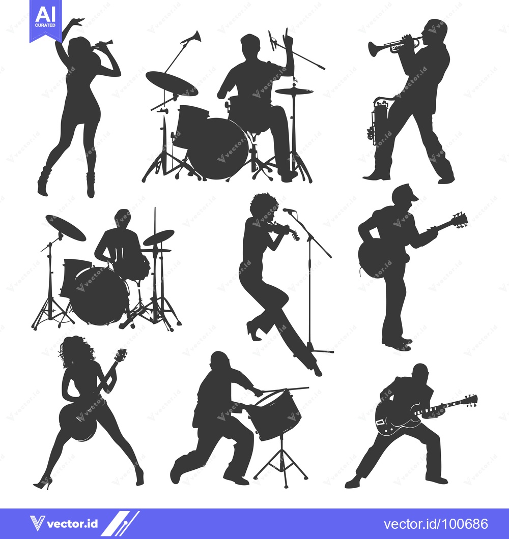 Premium Vector dari Silhouettes of Musicians Performing on Stage