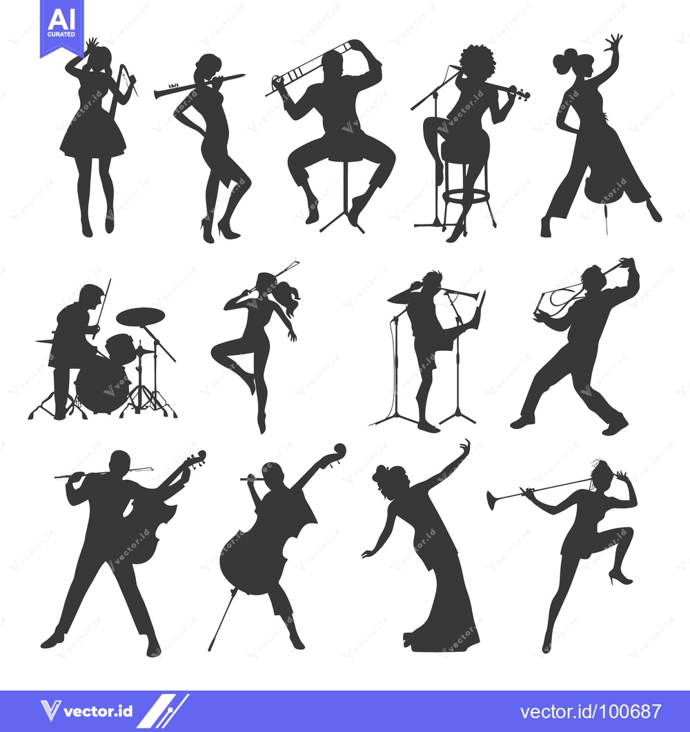 Premium Vector dari Silhouettes of Musicians Performing on Stage