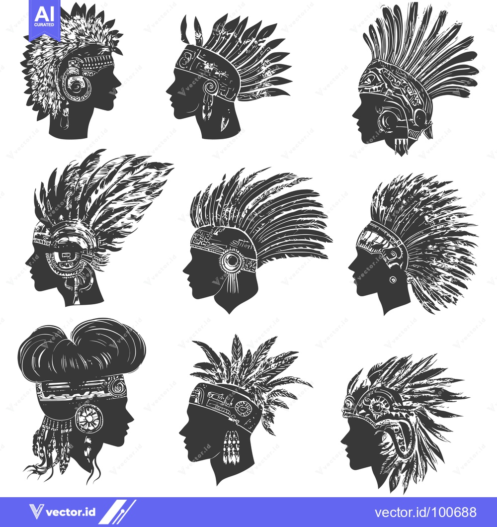 Premium Vector of Silhouettes of Native American People Wearing Traditional Headdresses