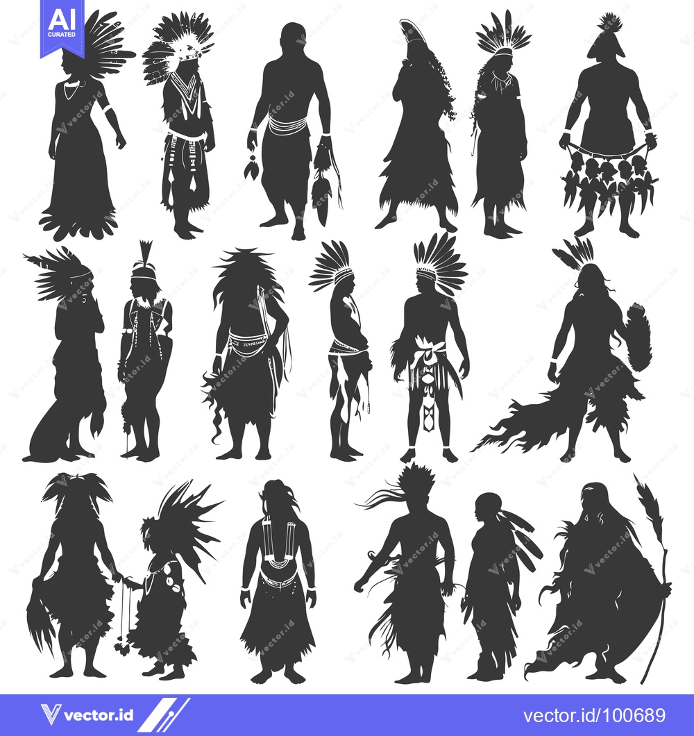 Premium Vector of Silhouettes of Native Americans in Traditional Headdresses and Clothin