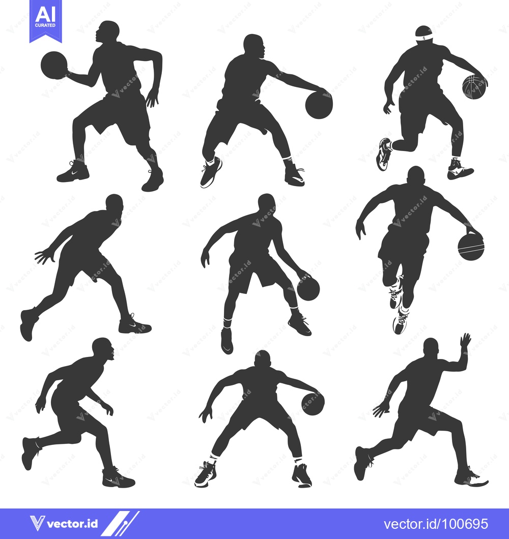 Premium Vector of Silhouettes of Nine Basketball Players in Different Poses