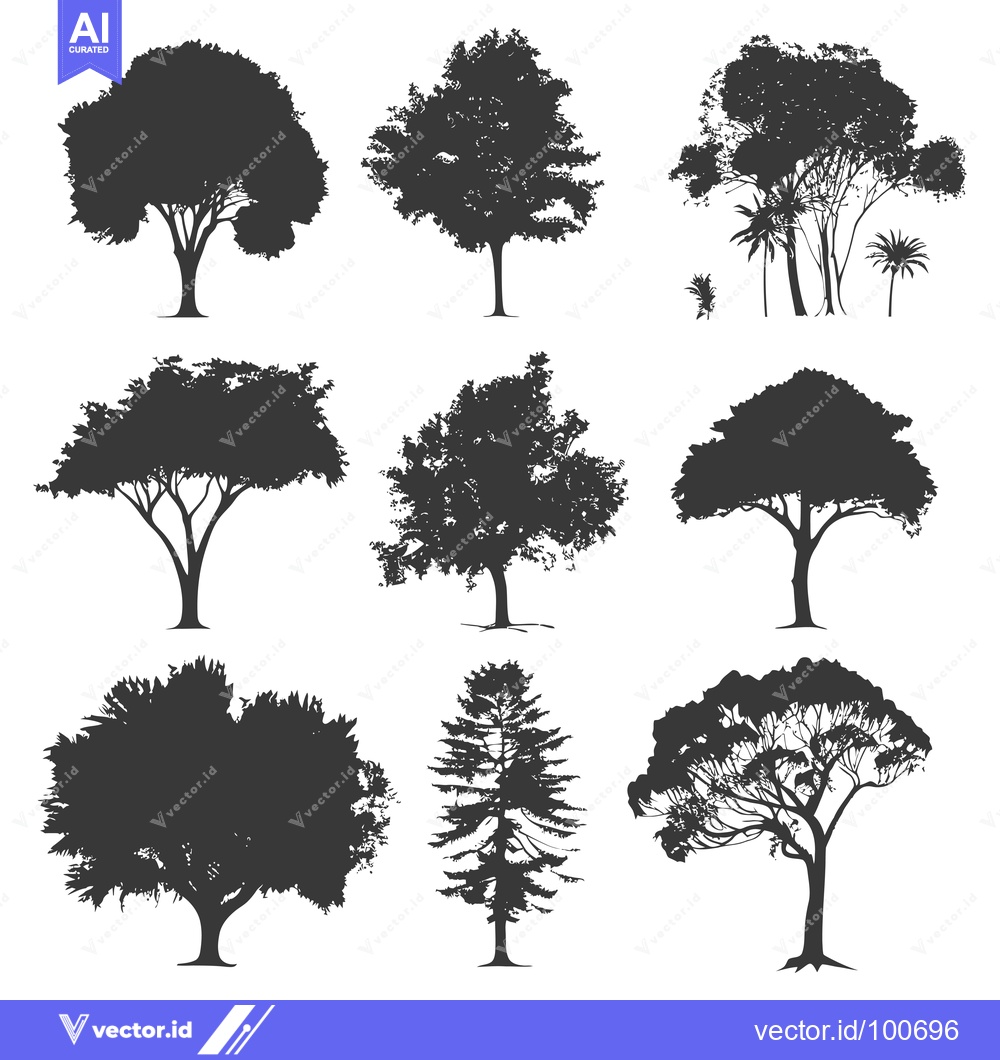 Premium Vector dari Silhouettes of Nine Different Tree Species