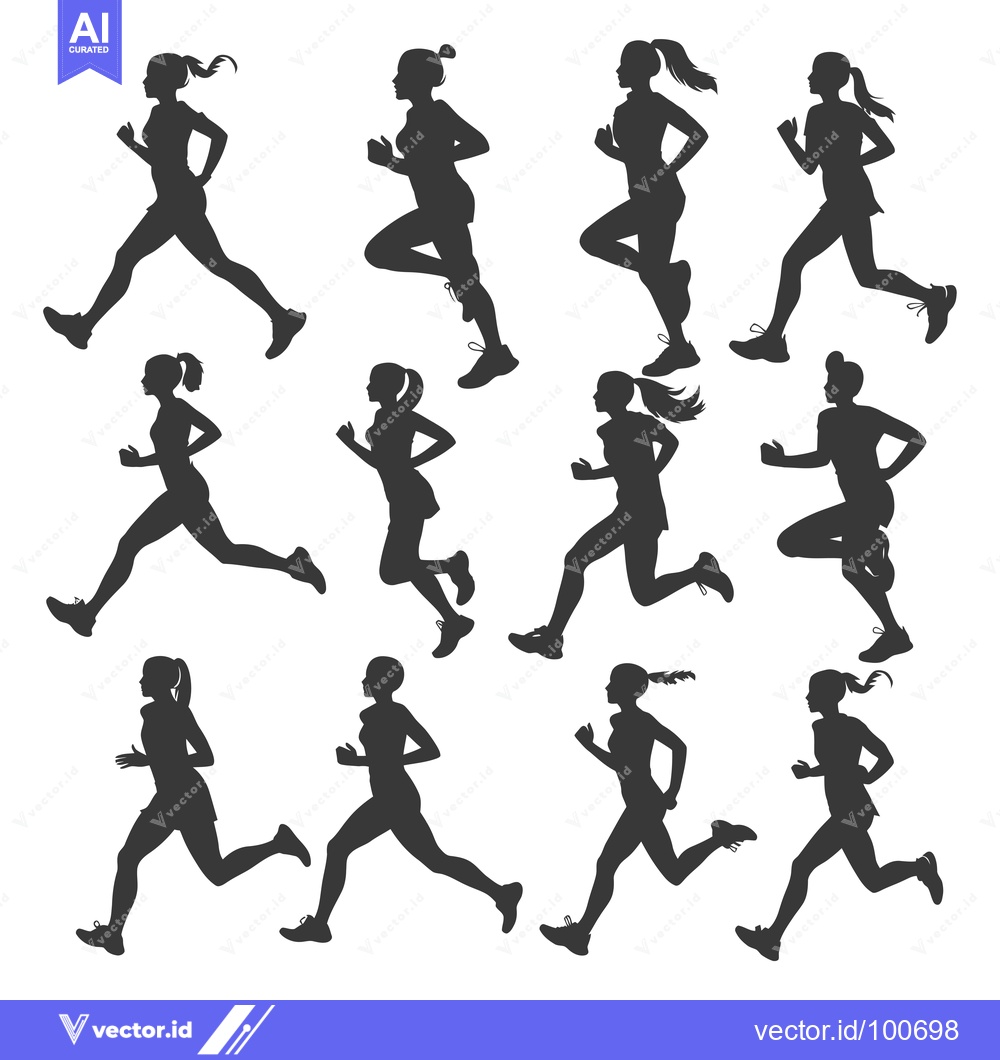 Premium Vector dari Silhouettes of Nine Female Runners in Various Running Positions