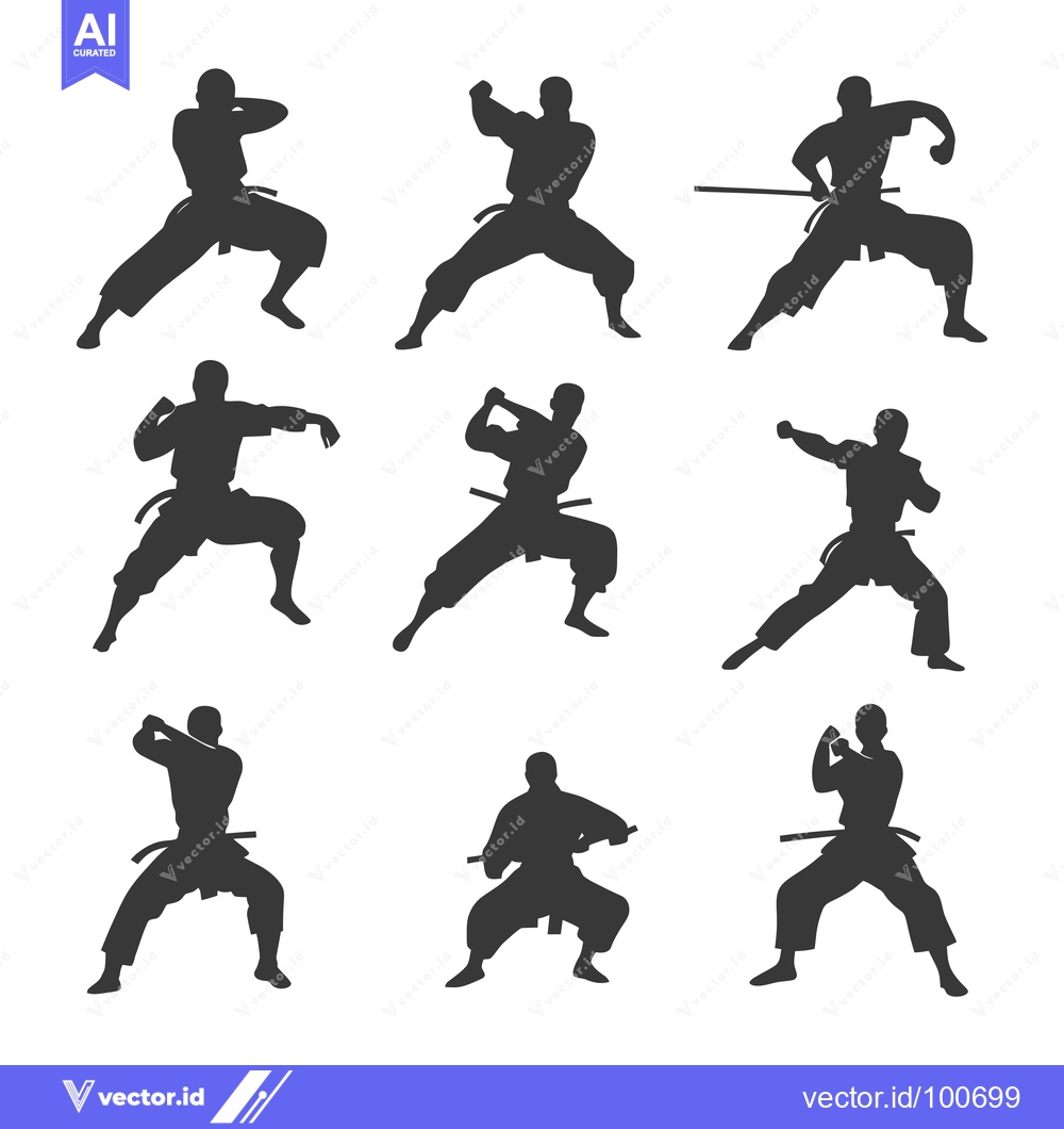 Premium Vector dari Silhouettes of Nine Karate Fighters in Different Poses