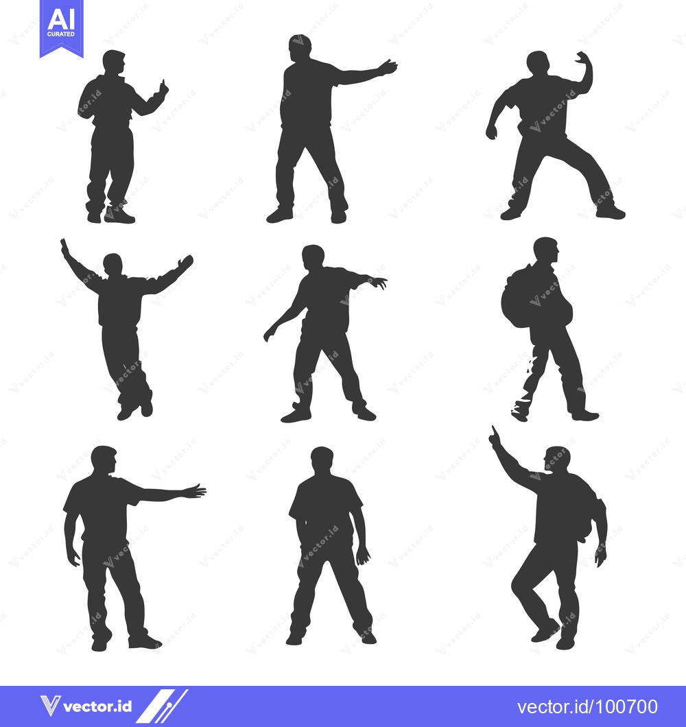 Premium Vector dari Silhouettes of Nine Men in Different Poses