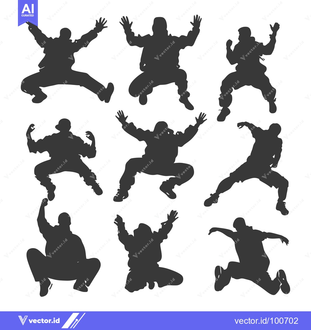 Premium Vector of Silhouettes of Nine Men Jumping in Various Poses
