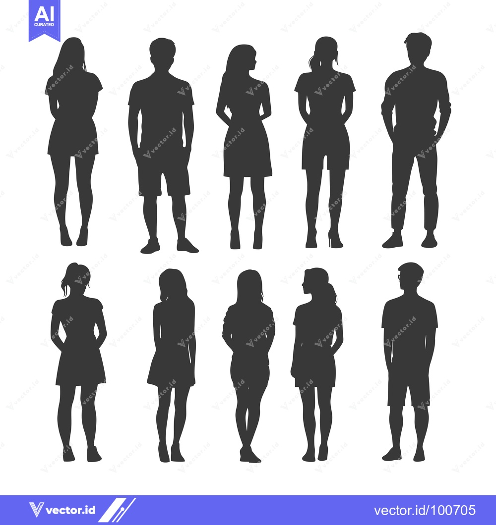 Premium Vector dari Silhouettes of Nine People Standing in a Row