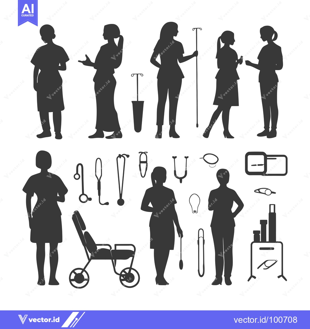 Premium Vector dari Silhouettes of Nurses and Medical Equipment