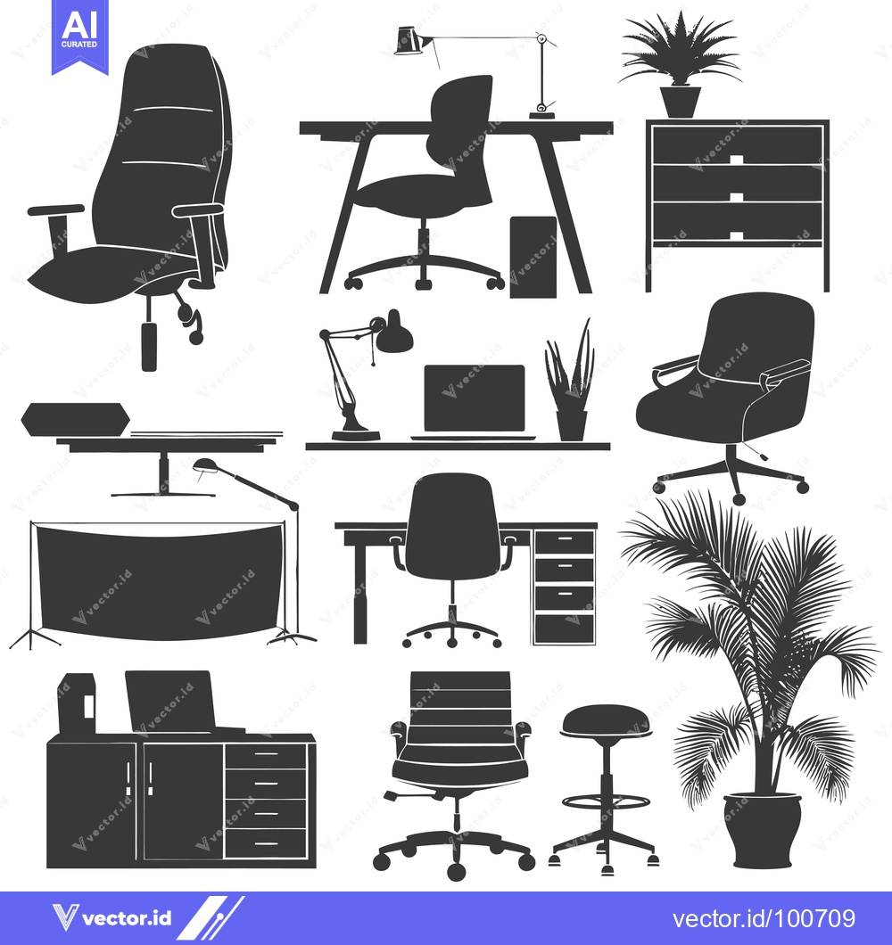Premium Vector of Silhouettes of office furniture and plants