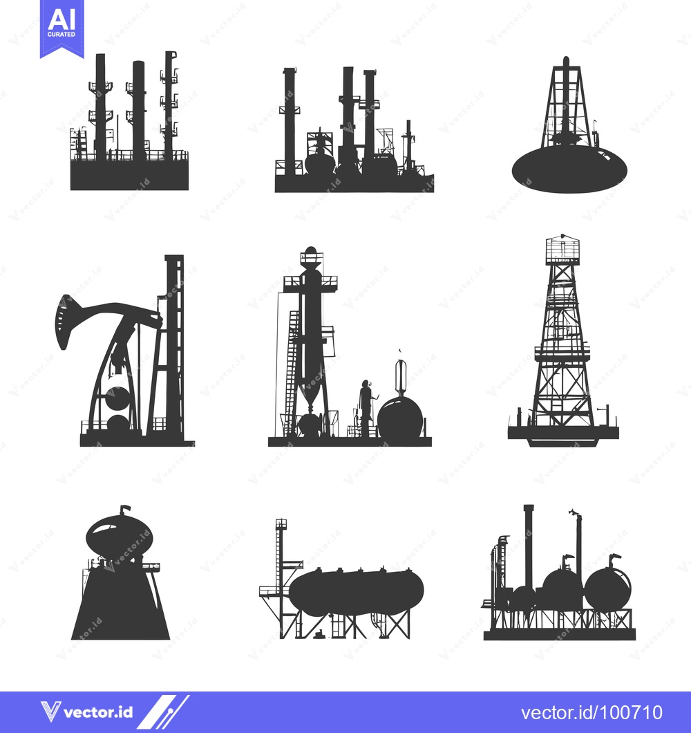 Premium Vector dari Silhouettes of Oil and Gas Industry Infrastructure