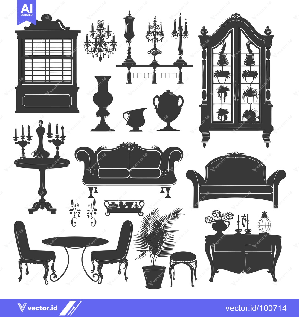 Premium Vector of Silhouettes of Ornate Furniture and Decor