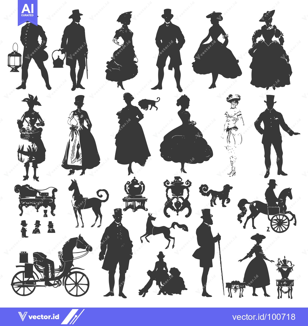 Premium Vector dari Silhouettes of People, Animals, and Objects from the Victorian Era