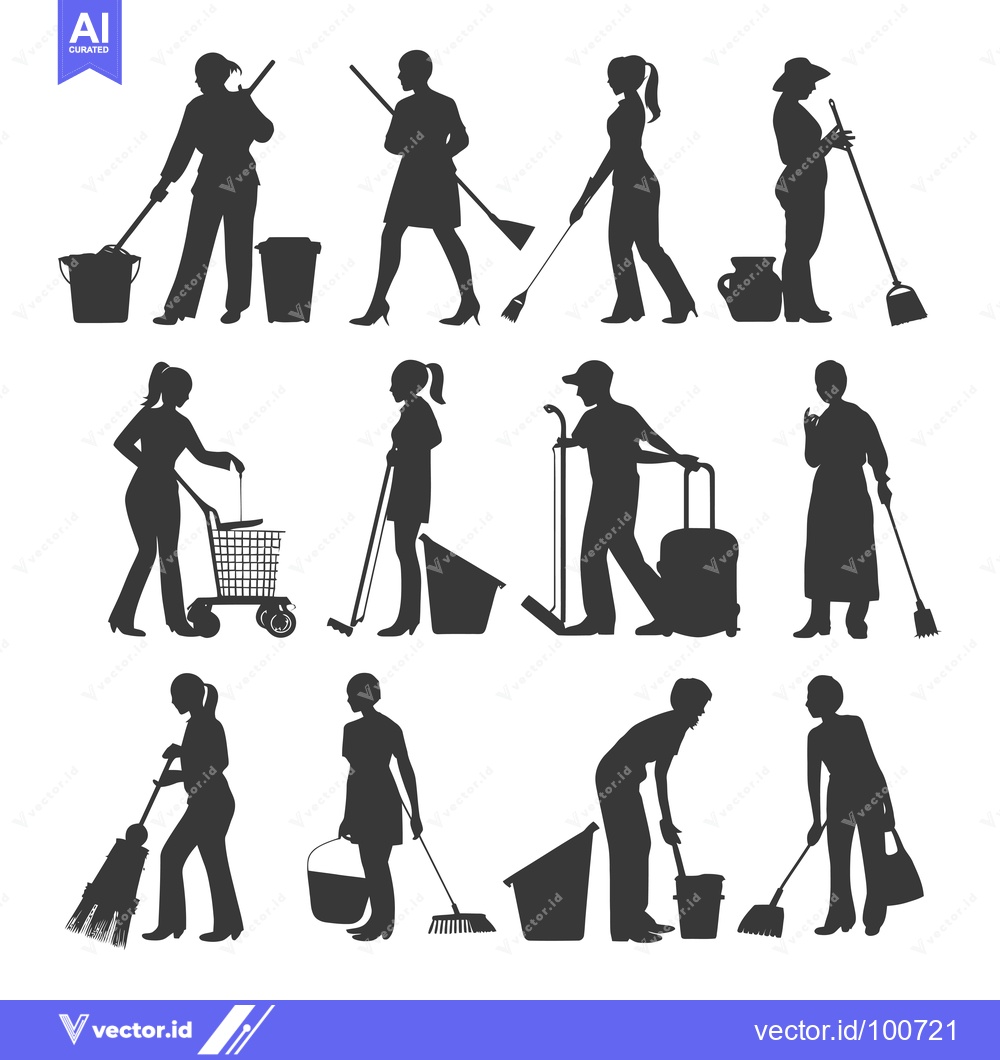 Premium Vector dari Silhouettes of People Cleaning and Maintaining a Home