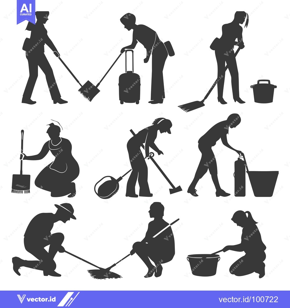 Premium Vector of Silhouettes of People Cleaning and Sweeping