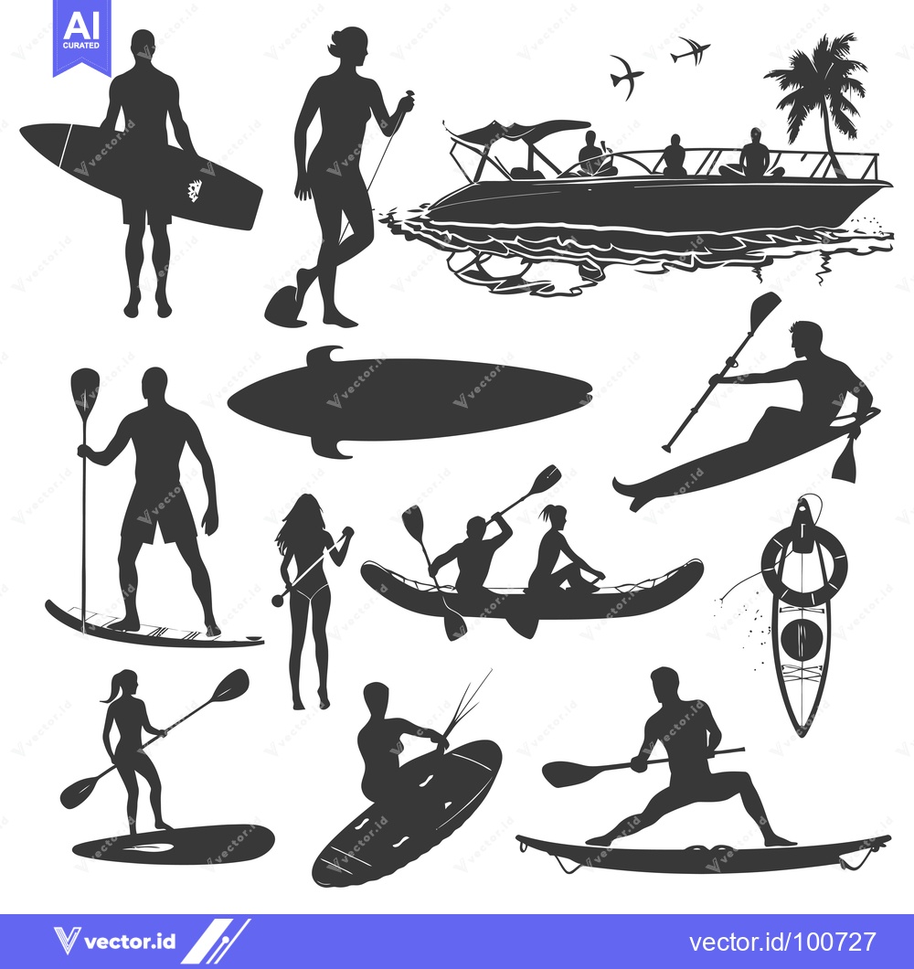 Premium Vector of Silhouettes of People Enjoying Water Sports Activities