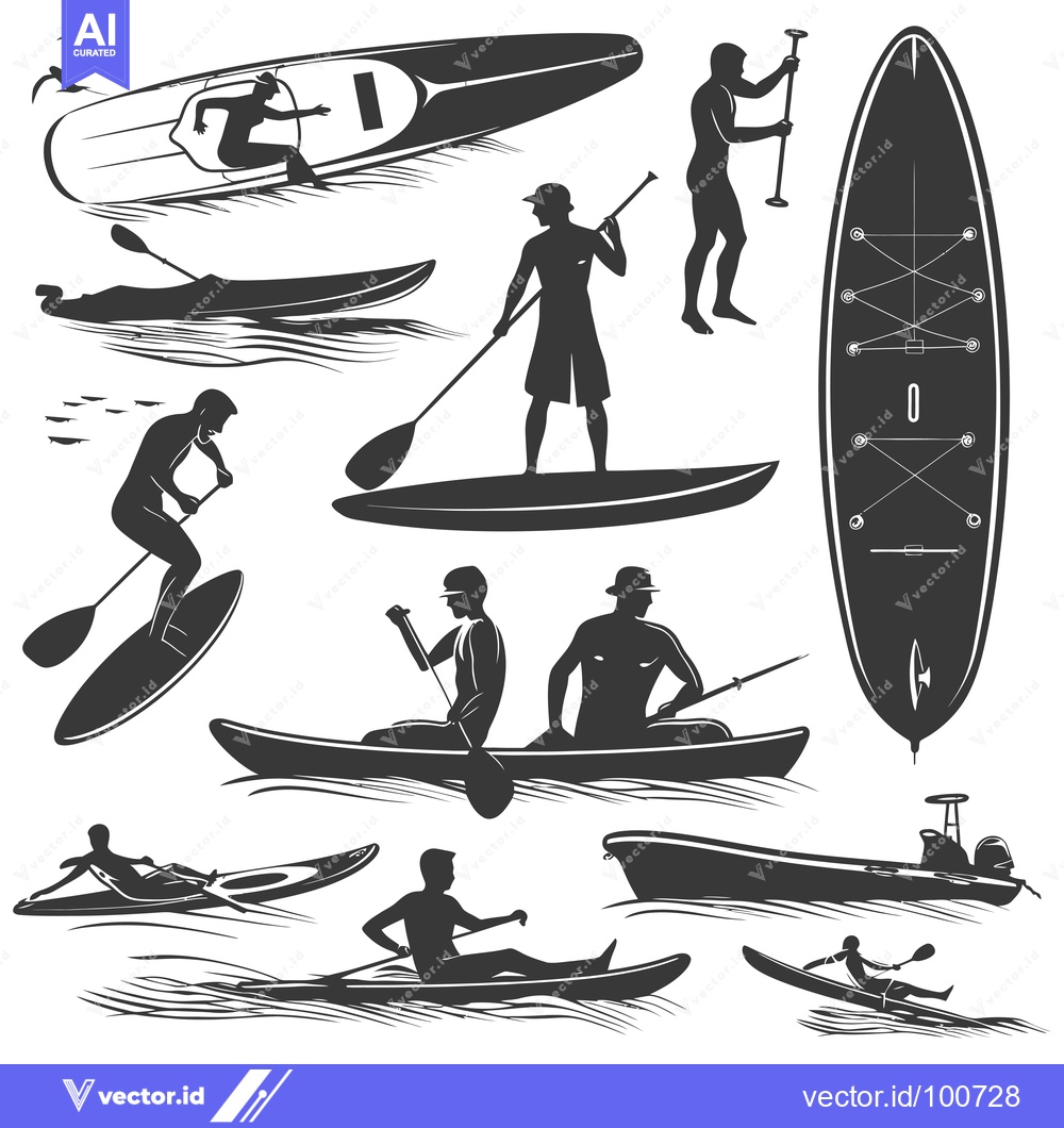 Premium Vector dari Silhouettes of People Enjoying Water Sports on Boats and Paddleboards