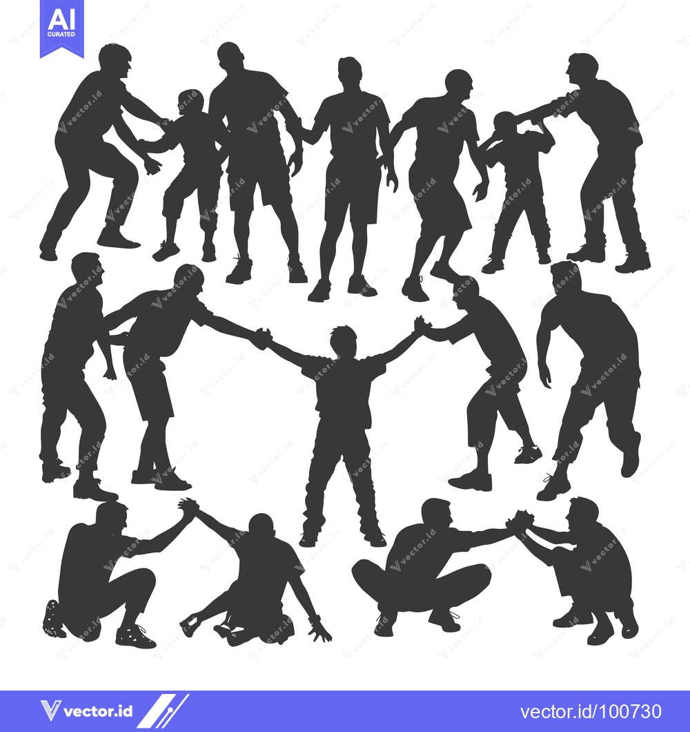 Premium Vector of Silhouettes of People Helping Each Other in a Circle