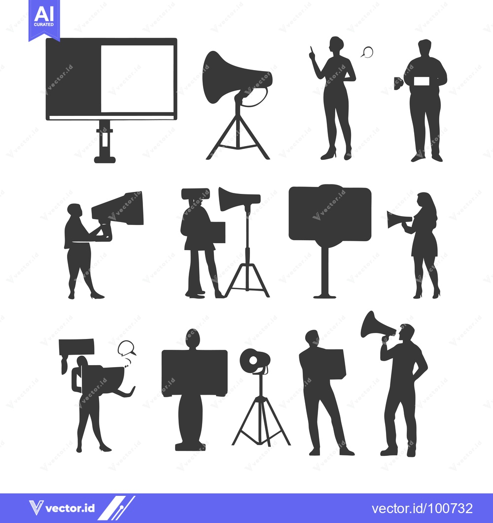 Premium Vector of Silhouettes of People Holding Megaphones and Blank Boards