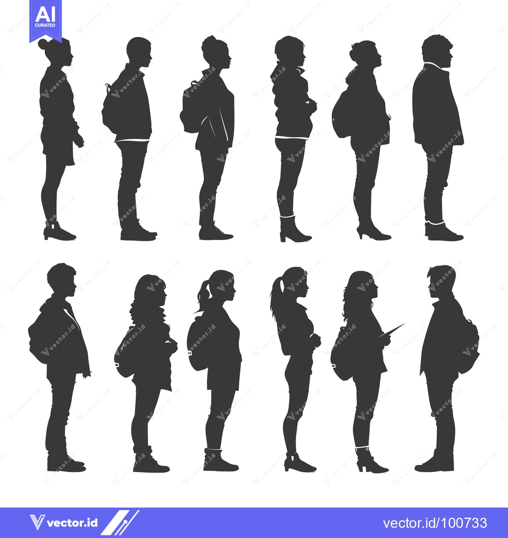Premium Vector dari Silhouettes of people in a line, standing in profile, facing right, we