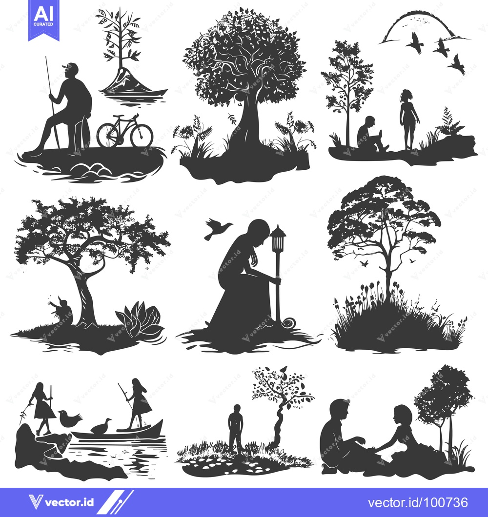Premium Vector dari Silhouettes of People in Nature Scenes