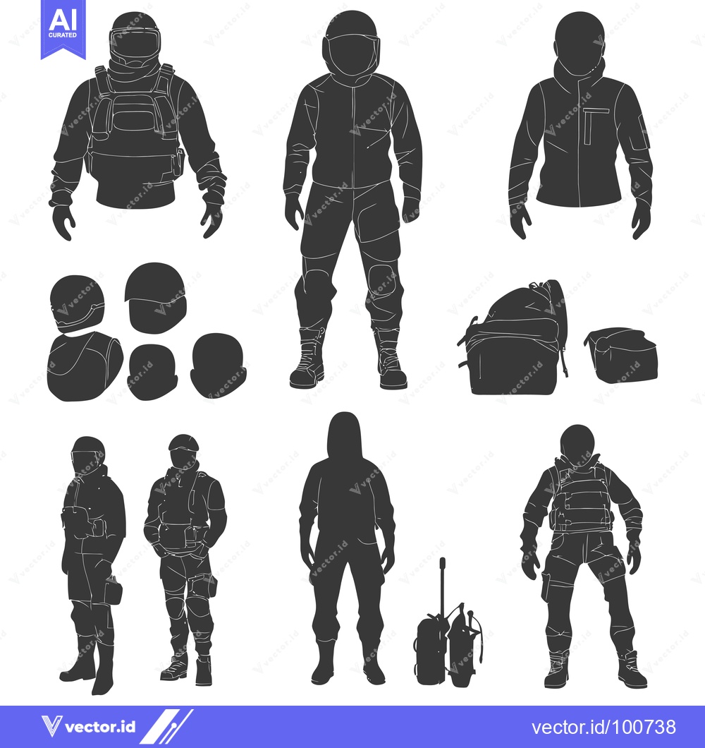 Premium Vector dari Silhouettes of People in Protective Gear and with Backpacks