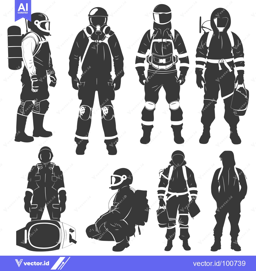Premium Vector of Silhouettes of People in Protective Gear with Backpacks and Helmets