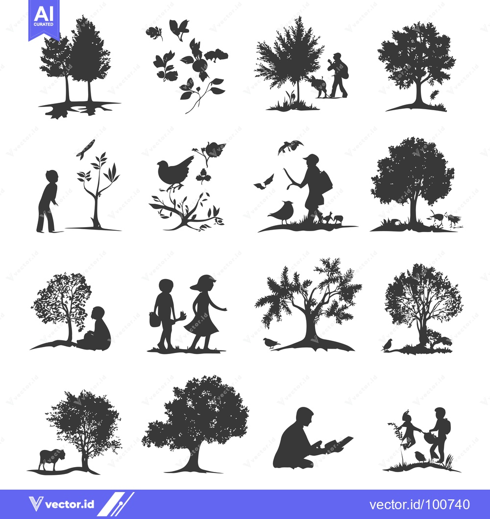 Premium Vector dari Silhouettes of People Interacting with Nature
