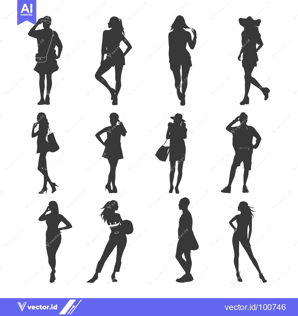 Premium Vector dari Silhouettes of People in Various Poses and Outfits