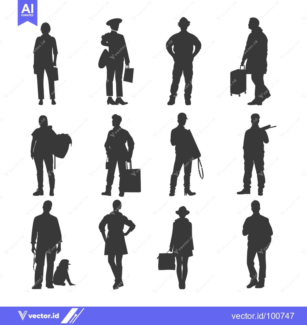 Premium Vector dari Silhouettes of People in Various Poses Holding Objects